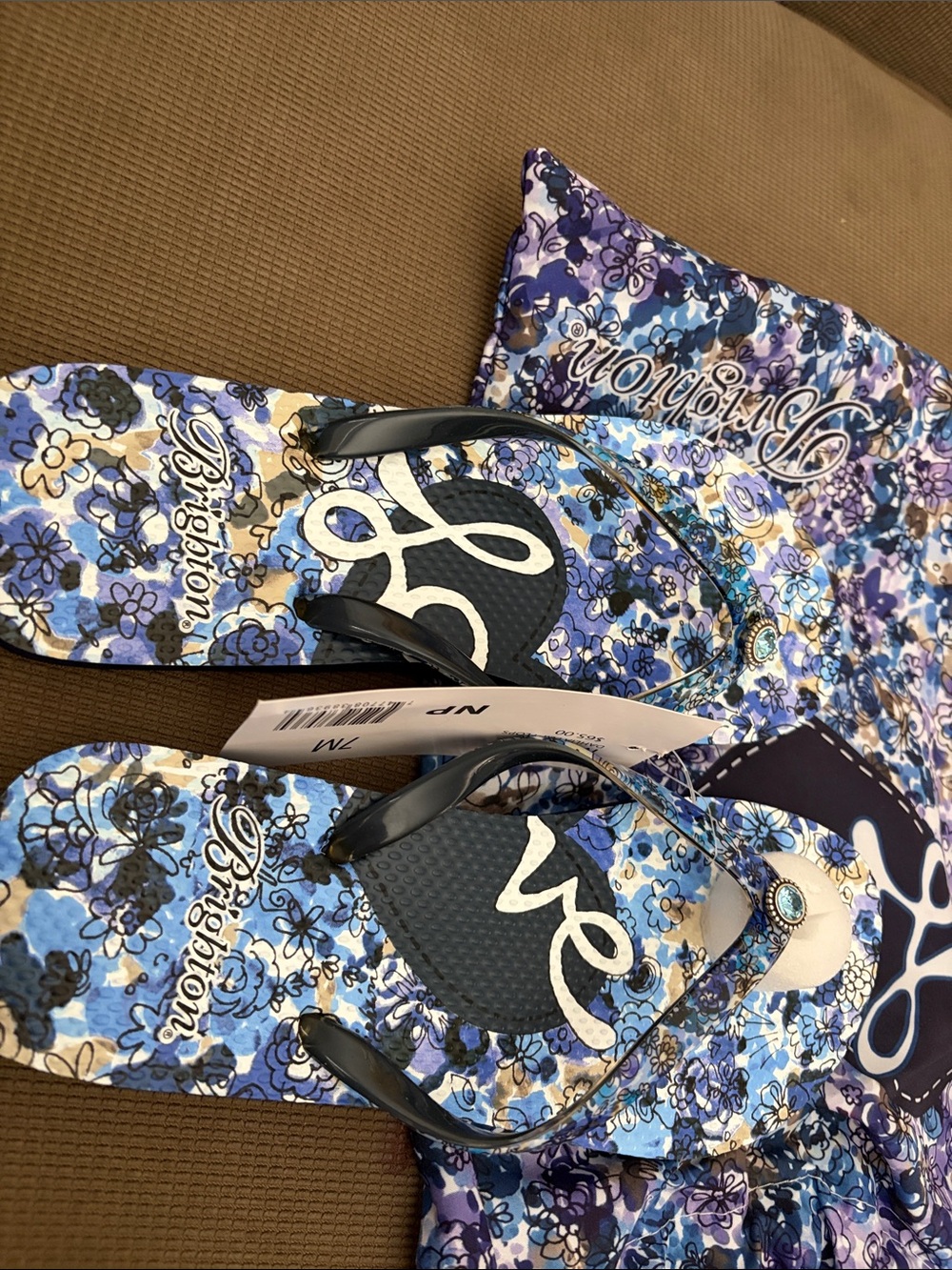 Brighton Blue Floral 'Love' Flip Flops with Jewel Accent - Picture 6 of 7